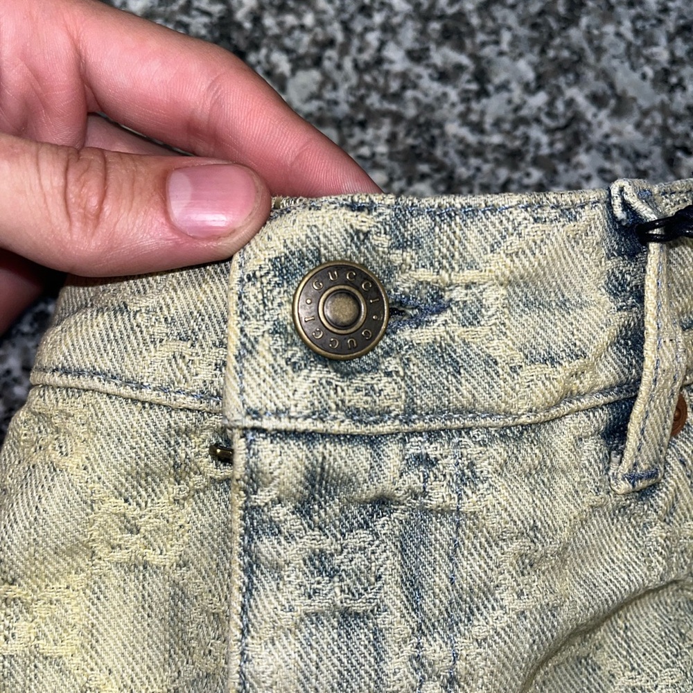 Gucci GG Jacquard Monogram Light Blue Denim Sandy Washed Mini Skirt Size IT38 - Picture 9 of 13